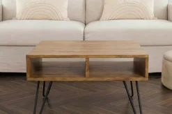 Massiver Couchtisch SCORPION 60cm braun honey finish Mangoholz mit Hairpin Legs