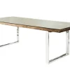 Massiver Esstisch BARRACUDA 240cm antik Teak Holz mit Stahl Kufenfüßen inkl. Glasplatte