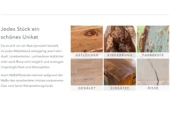 Massiver Esstisch BARRACUDA 240cm antik Teak Holz mit Stahl Kufenfüßen inkl. Glasplatte