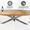 Massiver Esstisch BARRACUDA 220cm braun Teakholz silber Sterngestell Glasplatte