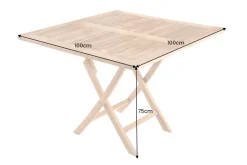 Massiver Esstisch EMPIRE TEAK 100cm natur Teakholz klappbar