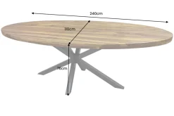 Massiver Esstisch GALAXIE 240cm natur Sheeshamholz oval Sterngestell schwarz