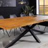 Massiver Esstisch GALAXIE 240cm vintage braun recyceltes Pinienholz schwarzes Stahlgestell