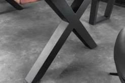 Massiver Esstisch GENESIS 160cm braun Akazienholz schwarz X-Gestell Baumkante