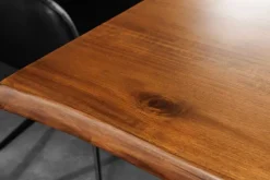 Massiver Esstisch GENESIS 160cm braun Akazienholz schwarz X-Gestell Baumkante