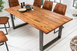 Massiver Esstisch GENESIS 180cm braun Akazienholz Baumkante Eisengestell Industrial