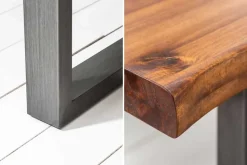 Massiver Esstisch GENESIS 180cm braun Akazienholz Baumkante Eisengestell Industrial