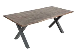 Massiver Esstisch GENESIS VINTAGE 200cm braun Akazienholz schwarzes X-Gestell Baumkante