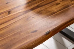 Massiver Esstisch GENESIS 200cm braun Akazienholz Baumkante Eisengestell Industrial