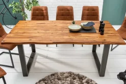 Massiver Esstisch GENESIS 160cm braun Akazienholz Baumkante Eisengestell Industrial