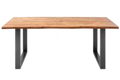 Massiver Esstisch GENESIS 160cm braun Akazienholz Baumkante Eisengestell Industrial