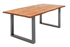 Massiver Esstisch GENESIS 160cm braun Akazienholz Baumkante Eisengestell Industrial