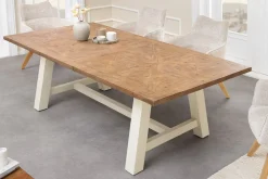 Massiver Esstisch HAMPTONS 165cm hellbraun creme Pinienholz