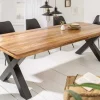 Massiver Esstisch IRON CRAFT 240cm natur Mangoholz Industrial Design X-Gestell schwarz Metall