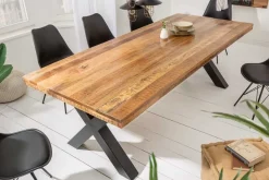 Massiver Esstisch IRON CRAFT 240cm natur Mangoholz Industrial Design X-Gestell schwarz Metall