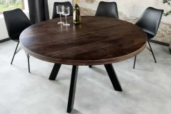 Massiver Esstisch IRON CRAFT 120cm taupe braun rund Mangoholz