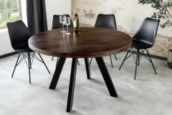 Massiver Esstisch IRON CRAFT 120cm taupe braun rund Mangoholz