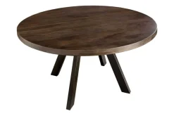 Massiver Esstisch IRON CRAFT 120cm taupe braun rund Mangoholz