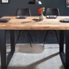 Massiver Esstisch IRON CRAFT 140cm Mangoholz schwarzes Eisengestell Kufe Industrial Design