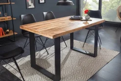 Massiver Esstisch IRON CRAFT 140cm Mangoholz schwarzes Eisengestell Kufe Industrial Design