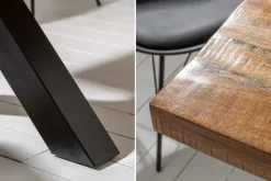 Massiver Esstisch IRON CRAFT 140cm Mangoholz schwarz Metall Industrial Design