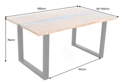 Massiver Esstisch LIQUID 160cm braun Akazienholz Baumkante schwarz Eisen blau
