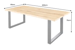 Massiver Esstisch WILD OAK 200cm natur schwarz Wildeiche Baumkante Metall U-Gestell