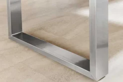 Massiver Esstisch WILD OAK 160cm natur silber Wildeiche Baumkante Edelstahl U-Gestell