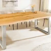 Massiver Esstisch WILD OAK 200cm natur silber Wildeiche Baumkante Edelstahl U-Gestell