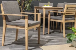 Massiver Gartenstuhl KOPENHAGEN natur Akazienholz anthrazit In- und Outdoor inkl. Kissen