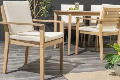 Massiver Gartenstuhl KOPENHAGEN natur Akazienholz beige Outdoor inkl. Kissen