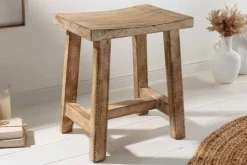 Massiver Hocker FINCA 45cm beige Mangoholz Handarbeit Boho Shabby Chic