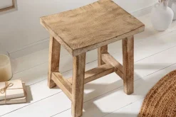Massiver Hocker FINCA 45cm beige Mangoholz Handarbeit Boho Shabby Chic