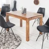 Massiver Holz Esstisch PURE 120-200cm braun Sheesham stone finish mit Ansteckplatten
