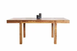 Massiver Holz Esstisch PURE 120-200cm braun Sheesham stone finish mit Ansteckplatten