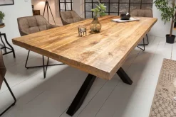 Massiver Industrial Esstisch GALAXIE 160cm Mangoholz sternenförmiges Gestell