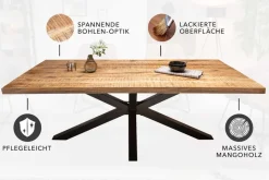 Massiver Industrial Esstisch GALAXIE 160cm Mangoholz sternenförmiges Gestell