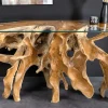 Massiver Konsolentisch ROOT 150cm natur Teak Massivholz aus Wurzelholz Glasplatte