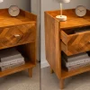 Massiver Nachttisch INFINITY 60cm natur Mangoholz mit Fach und Schublade
