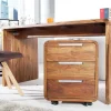 Massiver Rollcontainer CUBUS 60cm braun Sheeshamholz stone finish drei Schubladen