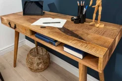 Massiver Schreibtisch RETRO 120cm Mangoholz Bürotisch mit Schublade