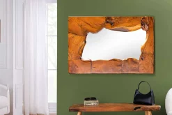 Massiver Spiegel MOSAIK 90cm Teakholz eckig Baumstamm handmade