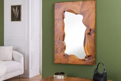 Massiver Spiegel MOSAIK 90cm Teakholz eckig Baumstamm handmade