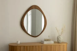 Massiver Wandspiegel ORGANIC 90cm braun Walnussholz-Design