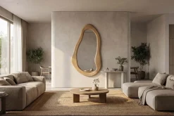 Massiver Wandspiegel ORGANIC 130cm creme Mangoholz flexibel aufhängbar