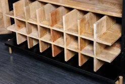 Massiver XXL Barschrank MANDALA 140cm Mangoholz schwarz gold Metallgestell Schnitzerei