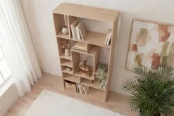 Massives Bücherregal CUBUS 180cm natur Mangoholz cream finish elf Fächer