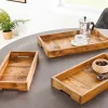 Massives 3er Set Tablett HEMINGWAY 45cm recyceltes Mahagoniholz handmade Servierbrett