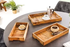 Massives 3er Set Tablett HEMINGWAY 45cm recyceltes Mahagoniholz handmade Servierbrett
