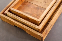 Massives 3er Set Tablett HEMINGWAY 45cm recyceltes Mahagoniholz handmade Servierbrett